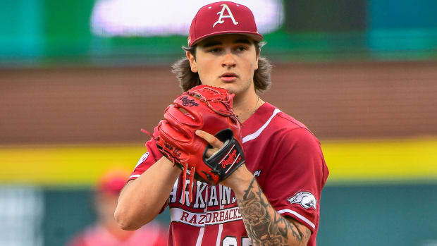 Razorbacks' Brady Tygart prepares for a pitch in Friday night game against Texas A&M